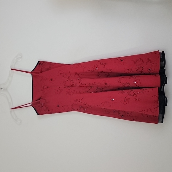 Stepping Out Red w/Black Embroidery & Sequins Party A-Line Dress S - Picture 7 of 11